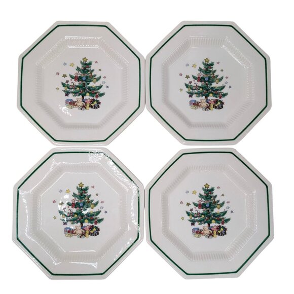 Nikko Christmastime Salad Dessert Plate SET OF 4 Christmas Tree 8" Octagon JAPAN - Picture 4 of 10